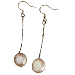 14K Gold Champagne Pearl Chain Earrings
